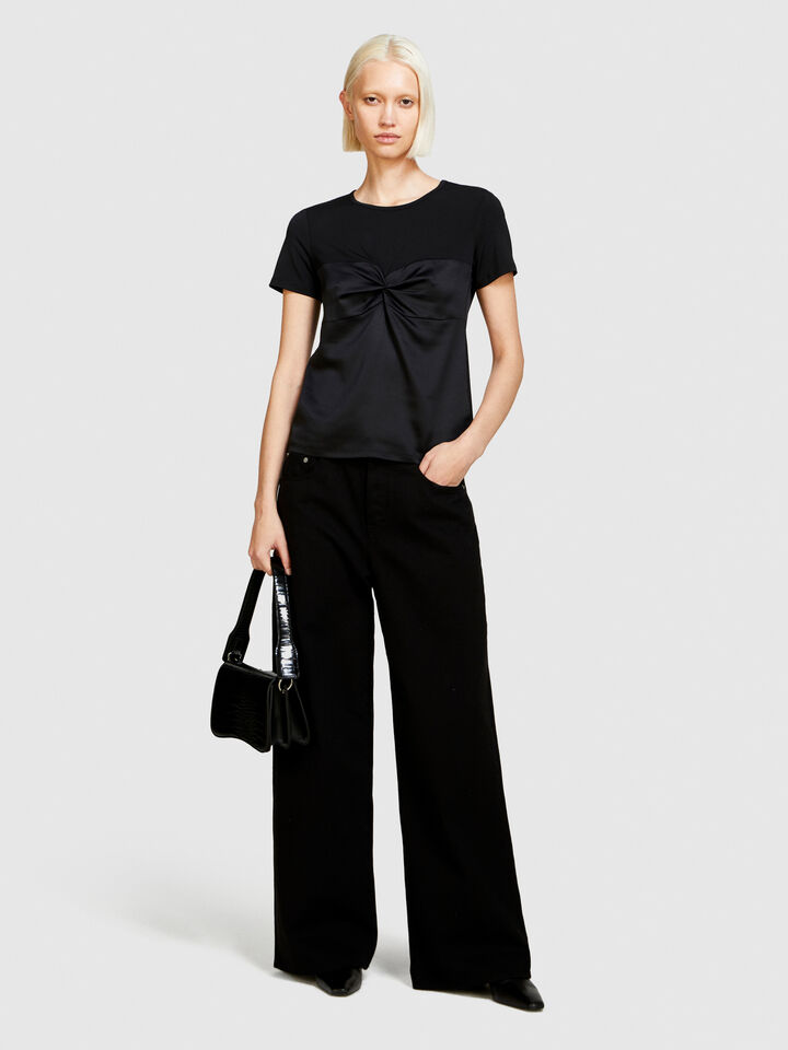 T-shirt with torchon - women's short sleeve t-shirts - Black | Sisley image number 1